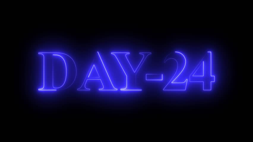 Day 24 text animation by blue color neon on black background. neon day 24.