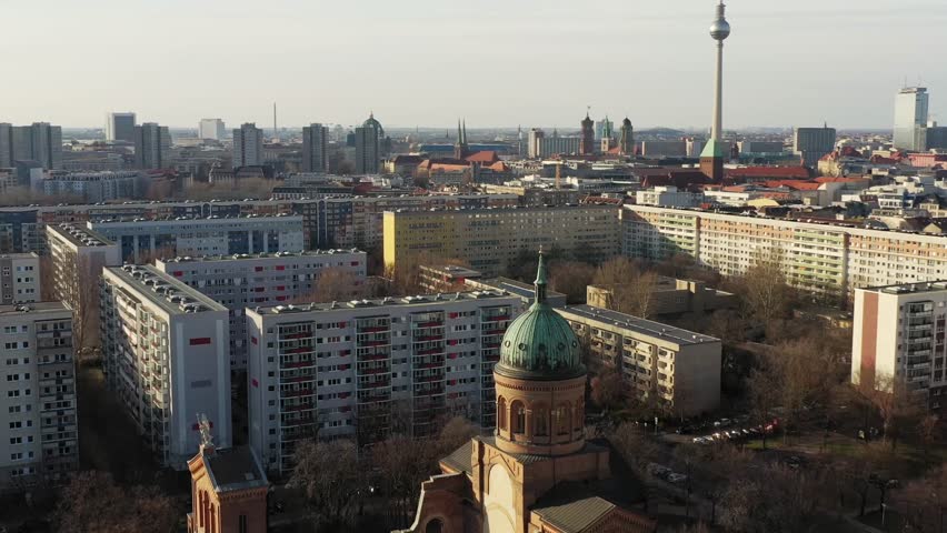 Aerial view of Berlin TV Tower, Germany.