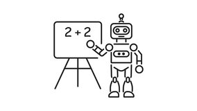Education robot line animation. Education robot animation teaches simple addition on a whiteboard, suitable for educational videos, presentations, childrens books, and online courses. - Powered by Shutterstock - Get 15% off with code: PIKWIZARD15