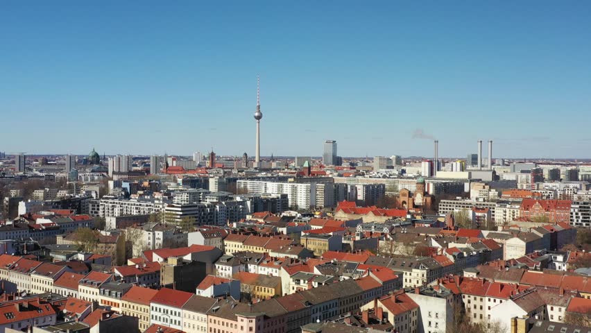 Aerial view of Berlin TV Tower, Germany.