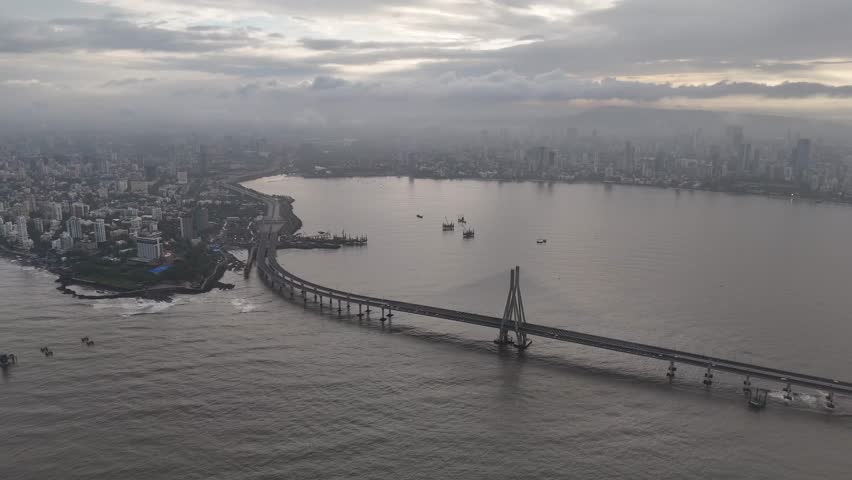 Aerial view of Bandra-Worli Sea Link, India.