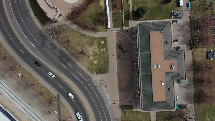 Cityscape of Denver Colorado from aerial view. Drone shot
