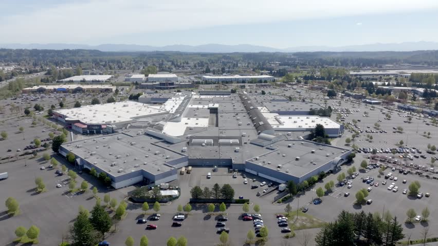 Aerial View Of The Outlet Collection Seattle Shopping Mall In Auburn, Washington, USA.