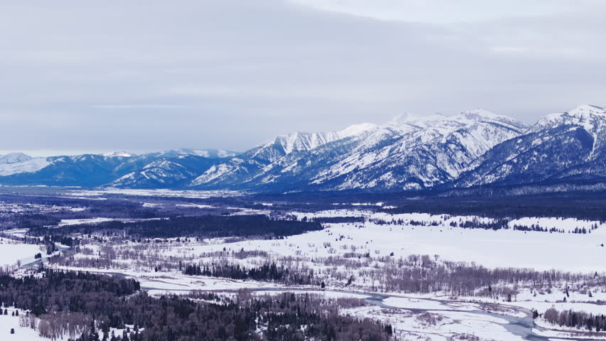 Snowy Teton Mountains Over Winter Valley in Jackson Hole