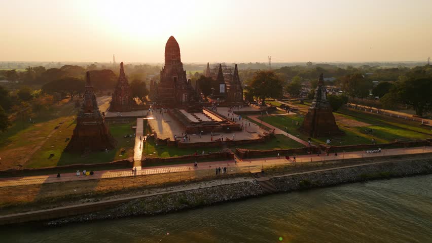 Ancient ruins of wat chaiwatthanaram temple in Ayutthaya historical park, Thailand. Unesco world heritage. 