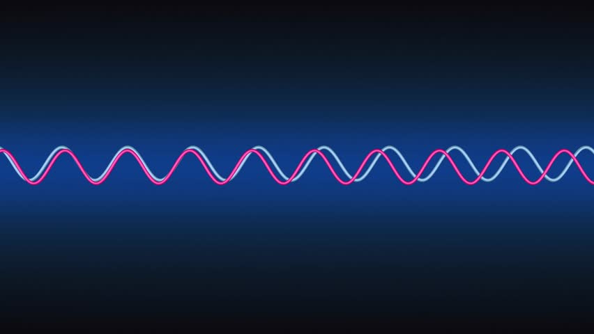 Sine waves moving from left to right. Pink and blue sine wave. Science, technology, curve, oscillator, math, physics, concept. 3D animation
