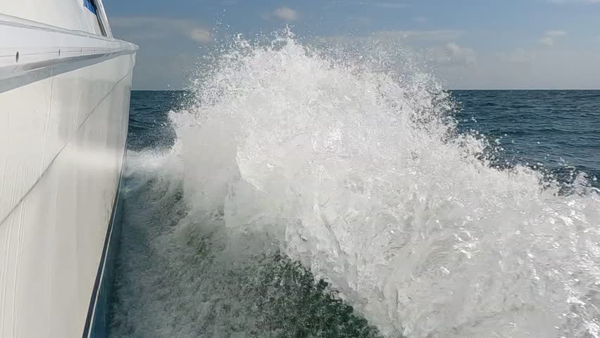 Boat Sailing Between Islands in Caribbean Sea. Point of View, Slow Motion