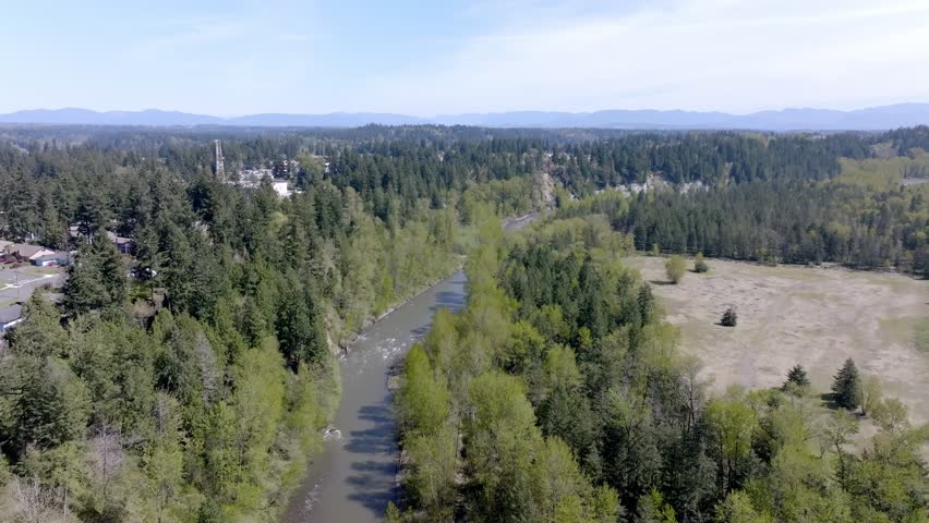Green River In Auburn Area In Summer In Washington, USA. - aerial shot