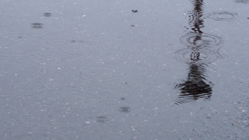 Puddles with ripples of rain