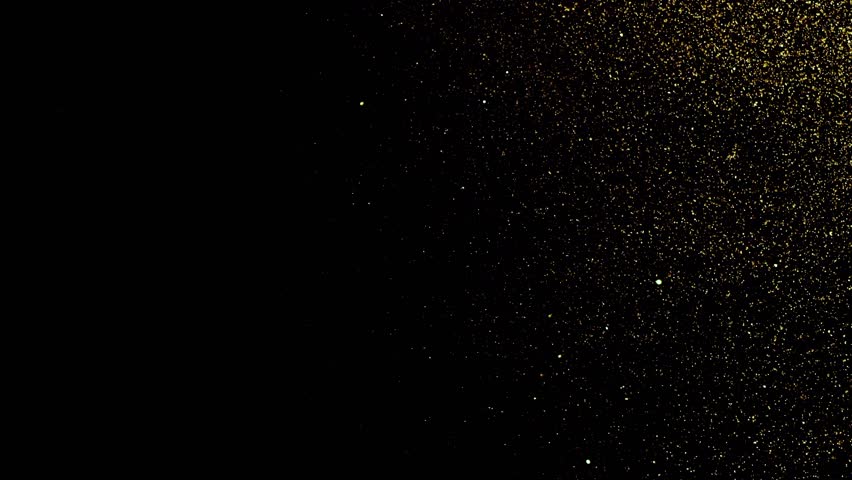 Golden particles moving in slow motion on black background 4k footage, Gold litters footage, particles moving footage, gold glitters footage, particles explosion. Animation video transparent backgroun