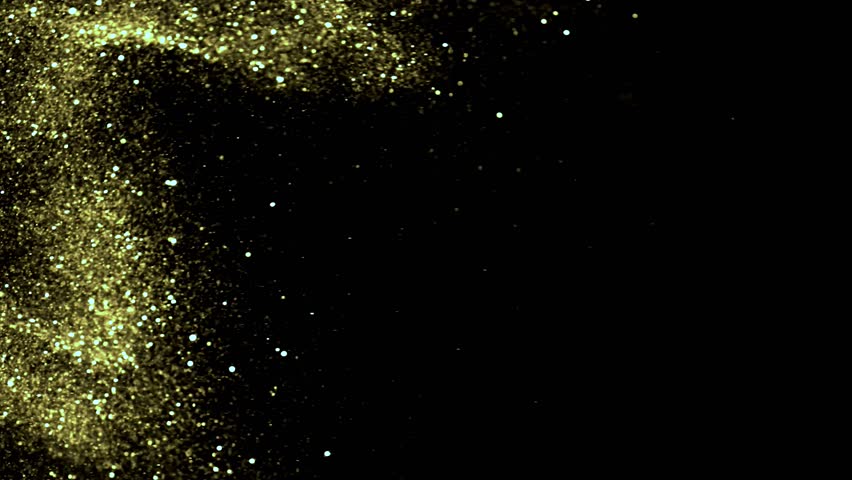 Golden particles moving in slow motion on black background 4k footage, Gold litters footage, particles moving footage, gold glitters footage, particles explosion. Animation video transparent backgroun