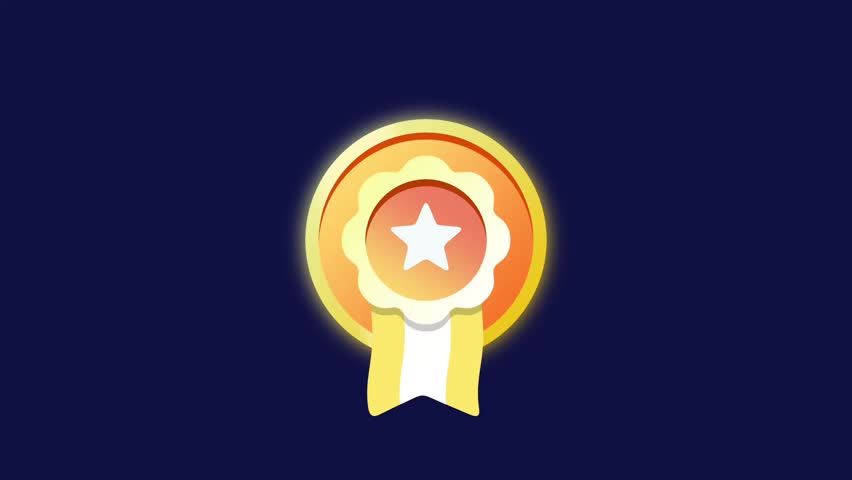 A golden badge with a star in the center on a blue backdrop, denoting outstanding achievement and success