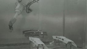 Workshop automaed robotic arm sprays airbrush painting in paint chamber repairing car automobile vehicle parts using tools equipment in workshop garage support service on clean factory environment - Powered by Shutterstock - Get 15% off with code: PIKWIZARD15