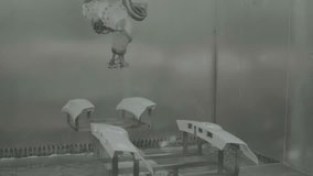 Automated robotic arm sprays airbrush painting in paint chamber repairing car automobile vehicle parts using tools equipment in workshop garage support service on clean factory environment - Powered by Shutterstock - Get 15% off with code: PIKWIZARD15