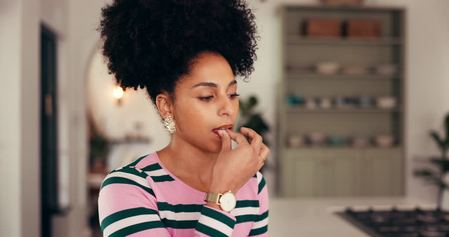 Woman, medication or drinking with water for antibiotic, prescription or healthcare in home. Female person, pill or symptoms with mineral liquid for medical pharmaceutical, vitamins or immune booster