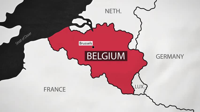 Belgium Map - Fast Zooming from World Map. Animated Motion Graphics Shape Map of the Belgium. 4K Resolution Stock Video for News, Vlogs etc.