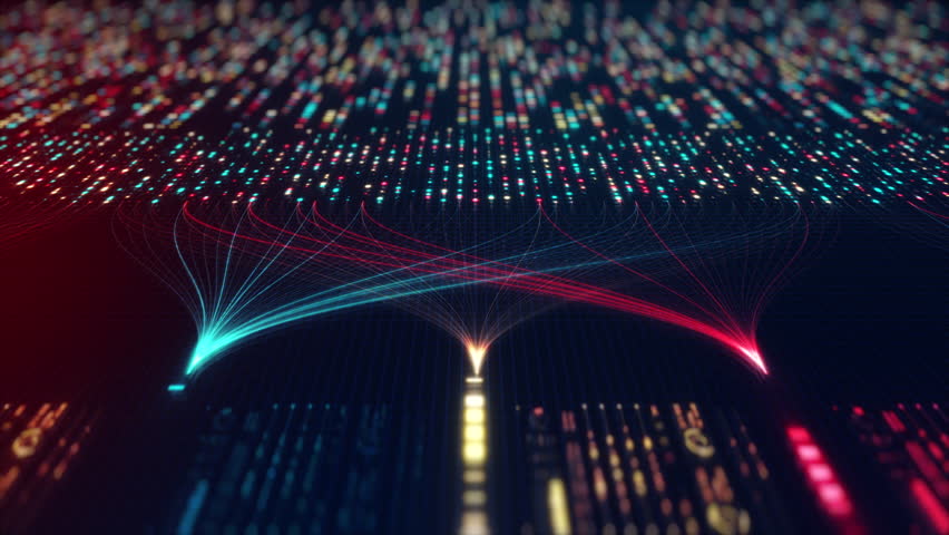 Neural Network Big Data Flow Visualization, Binary Code Matrix, AI Machine Learning Abstract Background, Quantum Computing, Cyber Security, Futuristic Technology Artificial Intelligence Digital Grid