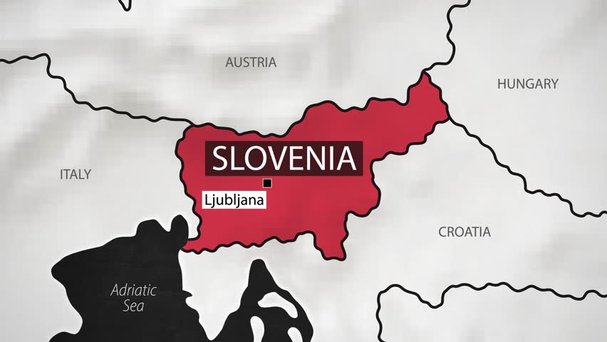 Slovenia Map - Fast Zooming from World Map. Animated Motion Graphics Shape Map of the Slovenia. 4K Resolution Stock Video for News, Vlogs etc.