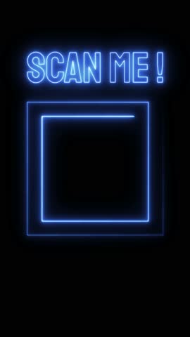 Neon QR code scanning label animation. QR code scanning neon line icon. Scan Me text above. Loop motion design