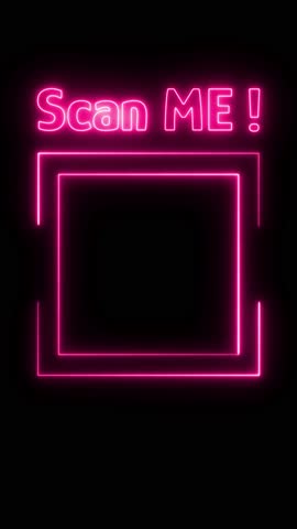Square Neon QR code scanning label animation. QR code scanning neon line icon. Scan Me text above. Loop motion design