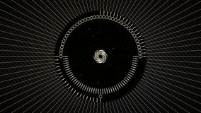 A rotating, moving unknown spiral shaped object, golden gear of a cosmic spiral. Video motion design of Interstellar radial galaxy on black starry background - Powered by Shutterstock - Get 15% off with code: PIKWIZARD15