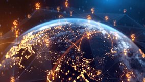 Global Financial Network Animation - Currency Exchange, Digital Money Transfer, Earth Fintech Data Visualization, Blockchain Economy, Globalization, Investment, Crypto, Banking, World Trade - Powered by Shutterstock - Get 15% off with code: PIKWIZARD15
