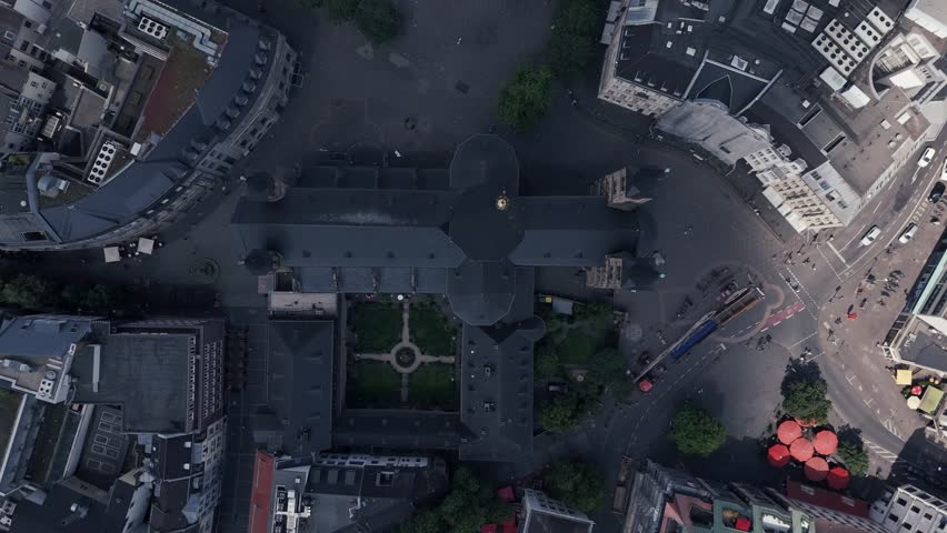 Aerial View of Central Bonn, Germany with Historic Architecture and Streets

