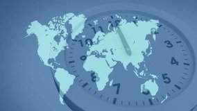 On clip starting clock hands rotating placing markers connecting then fading showing global network. Technology, connectivity, digital, innovation, communication, network, globalization - Powered by Shutterstock - Get 15% off with code: PIKWIZARD15