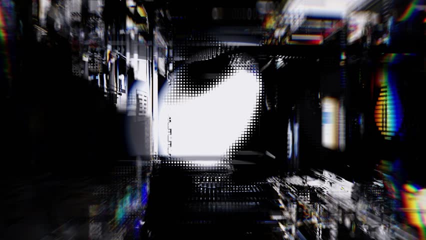 3d render of art with surreal 3d technology technology cube tunnel with abstract cubical processors transistors and microchips in glass material with color rainbow spectrum dispersion effect 