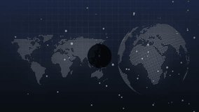 Central camera icon appearing on dotted map spawning music-note and camera icons connecting network. Digital, connectivity, abstract, futuristic, technology, network, global - Powered by Shutterstock - Get 15% off with code: PIKWIZARD15