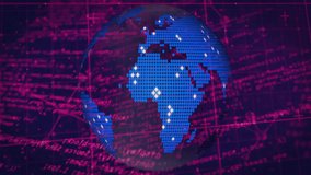 On startup digital globe rotating while magenta lines arcing onto globe visualizing data links. Globes, networks, connectivity, data visualization, cybersecurity, digital interface, technology - Powered by Shutterstock - Get 15% off with code: PIKWIZARD15