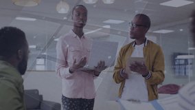 Female and male presenters using laptop, tablet activating holographic charts showing tech metrics. Technology, innovation, collaboration, data, digital, teamwork, professional - Powered by Shutterstock - Get 15% off with code: PIKWIZARD15