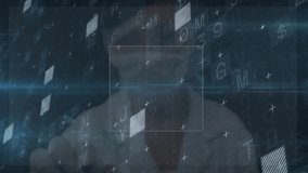 Silhouette man tapping square on holographic interface, drawing line chart nodes for data analysis. Technology, data visualization, innovation, analytics, futuristic, science, digital interface - Powered by Shutterstock - Get 15% off with code: PIKWIZARD15