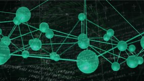 Entering data corridor, green spheres emerging rotating visualizing network against streaming codes. Technology, cybersecurity, digital, innovation, futuristic, abstract, connectivity - Powered by Shutterstock - Get 15% off with code: PIKWIZARD15