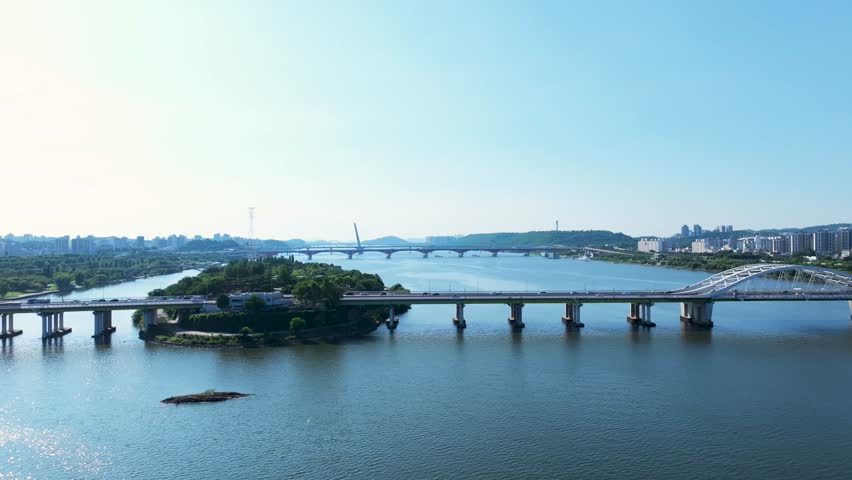 Aerial View Youido Hangang River Seoul City South Korea