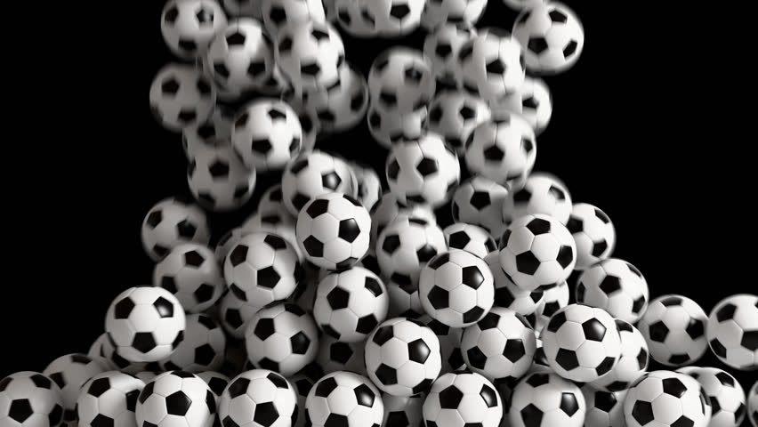 Soccer Balls Filling and Collapsing Transition Animation with Alpha channel. 3D rendering