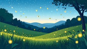 A serene animated backdrop showcasing a vibrant meadow illuminated by glowing fireflies under a starlit sky, ideal for magical and nature-themed projects. - Powered by Shutterstock - Get 15% off with code: PIKWIZARD15