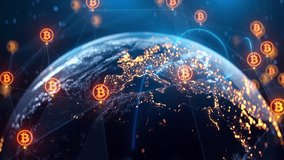 Global Bitcoin Blockchain Network Animation - Cryptocurrency World Map, Digital Finance, Data Flow, BTC Virtual Money, Global Payments, Crypto Trading, Financial Technology Background - Powered by Shutterstock - Get 15% off with code: PIKWIZARD15