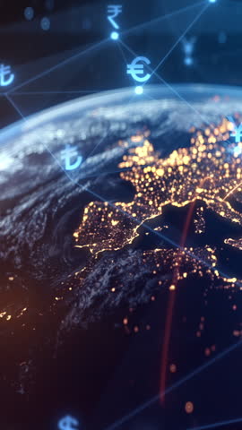 Global Financial Network Animation - Currency Exchange, Digital Money Transfer, Earth Fintech Data Visualization, Blockchain Economy, Globalization, Investment, Crypto, Banking, World Trade