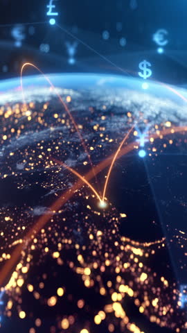 Global Financial Network Animation - Currency Exchange, Digital Money Transfer, Earth Fintech Data Visualization, Blockchain Economy, Globalization, Investment, Crypto, Banking, World Trade