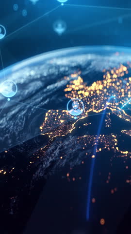 Global Social Network Connections - Digital Earth with User Icons, Online Communication, Community, Data Sharing, People Interaction, Cloud, Internet, Future Technology, Connectivity, Virtual Network