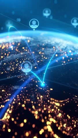 Global Social Network Connections - Digital Earth with User Icons, Online Communication, Community, Data Sharing, People Interaction, Cloud, Internet, Future Technology, Connectivity, Virtual Network
