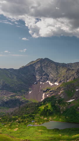 Vertical Timelapse, Landscape of Wet Mountain, Colorado, Clouds Lakes and Peaks