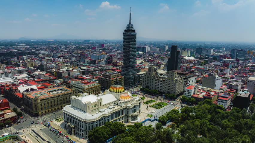 Hyperlapse drone shot around the Historic center of Mexico city, sunny day