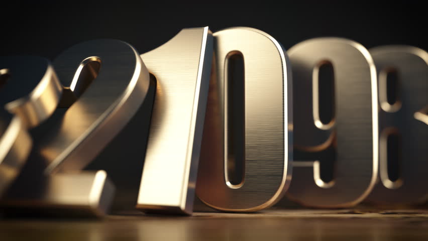 Falling gold numbers one to nine. Abstract looped seamless countdown animation. 3D Illustration