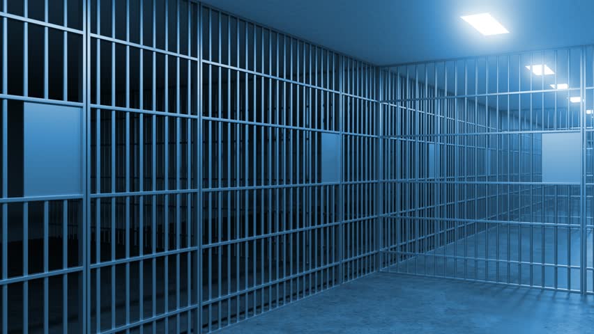 Multiple prison corridor views revealing metal bars, empty frame, and stark architectural details conveying confinement, psychological tension, institutional isolation