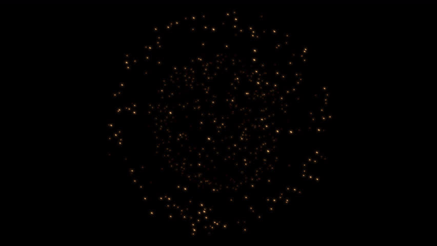 Non-looped video of particle explosion with flying sparks on transparent background with alpha channel. Dynamic burst effect, front view. Ideal for action, fire, or visual effects overlays.