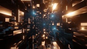 A futuristic tunnel animation of glowing metallic blocks forming a seamless sci-fi loop, ideal as a 4K screensaver or digital background - Powered by Shutterstock - Get 15% off with code: PIKWIZARD15