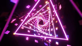 A looping abstract 4K animation of fast-moving neon triangles with metallic reflections forming a tunnel, used as a sci-fi VJ loop or screensaver - Powered by Shutterstock - Get 15% off with code: PIKWIZARD15
