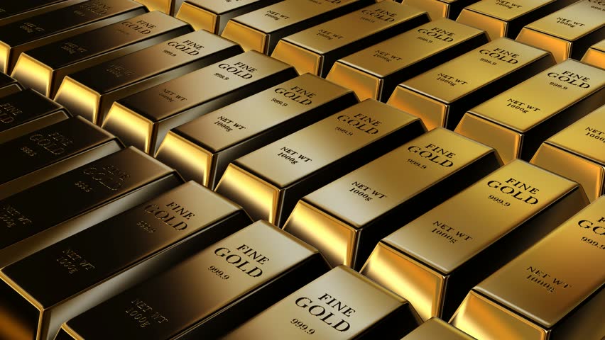 Movement Over Gold Bars, Luxury Background, Precious Metals, Finance, Capital, Bank Bullions

